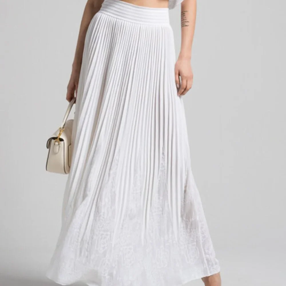 Balmain White Pleated Skirt with Lace (NWT) - Picture 1 of 5